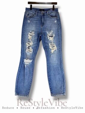 JUDY BLUE Women’s Size 5/27 Denim Jeans Boyfriend Fit Style Destructed Stretch
